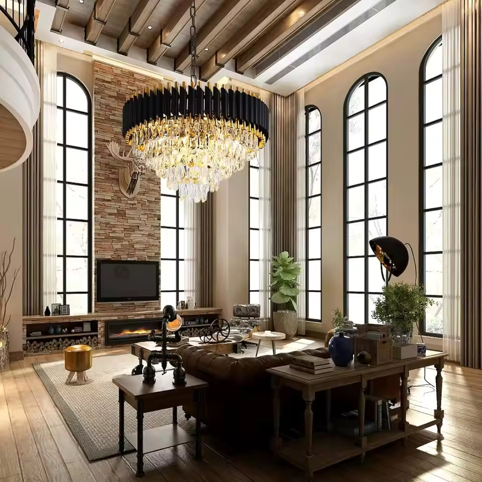 5 Tier Round Crystal Ceiling Chandelier Light for Living Room Bedroom