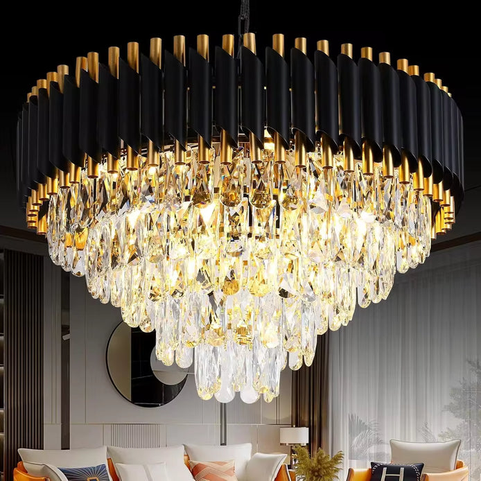 5 Tier Round Crystal Ceiling Chandelier Light for Living Room Bedroom