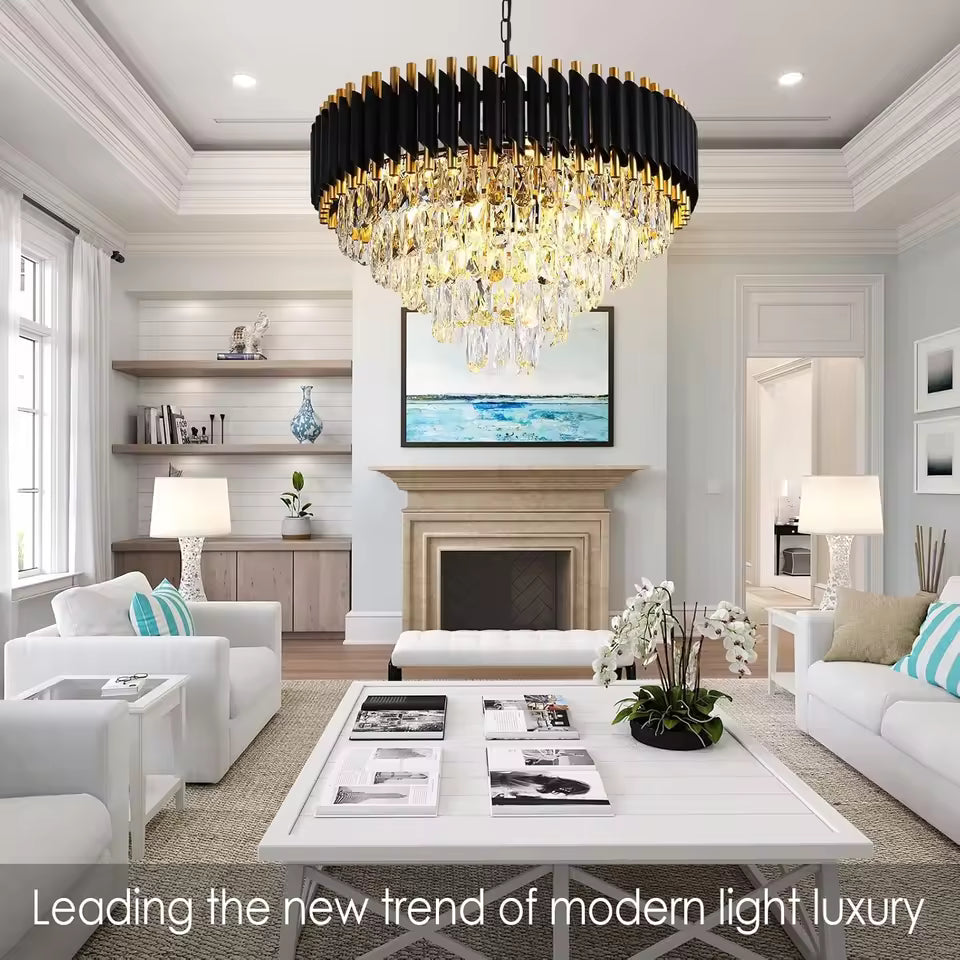 5 Tier Round Crystal Ceiling Chandelier Light for Living Room Bedroom