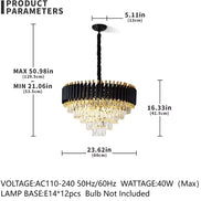 5 Tier Round Crystal Ceiling Chandelier Light for Living Room Bedroom