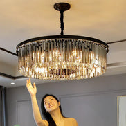 Drum Shape Crystal LED Hanging Ceiling Chandelier Light for Living Room