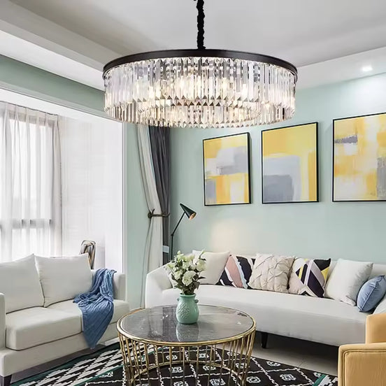 Drum Shape Crystal LED Hanging Ceiling Chandelier Light for Living Room