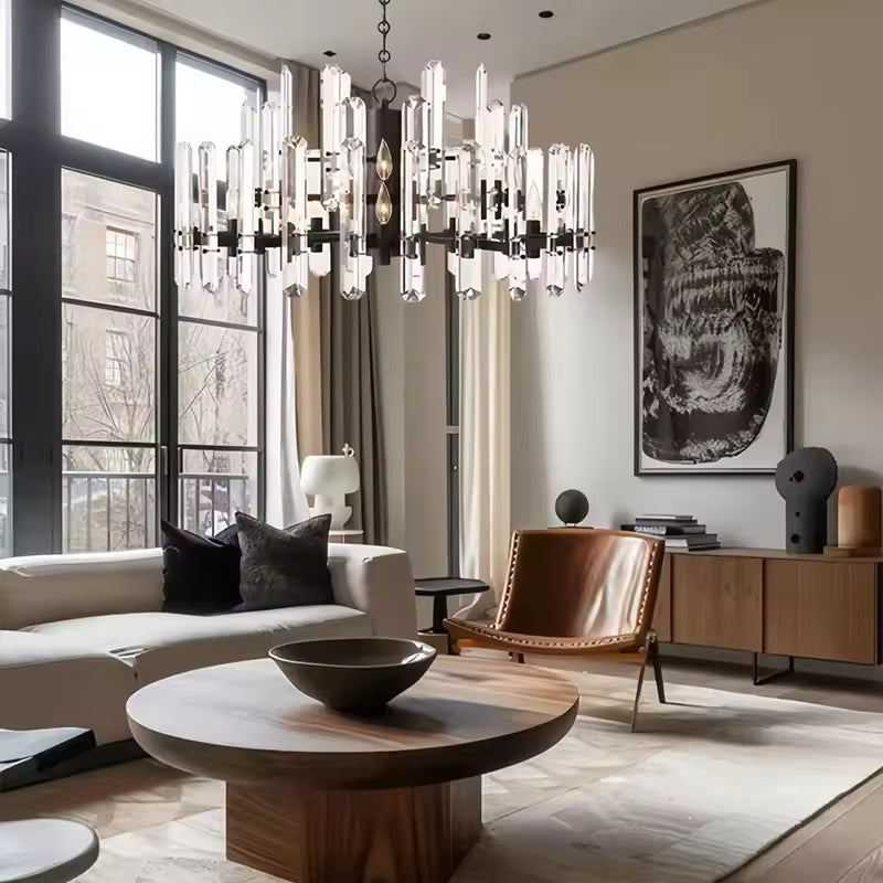 Minimalist Circular Crystal LED Hanging Ceiling Chandelier Light for Dining Room