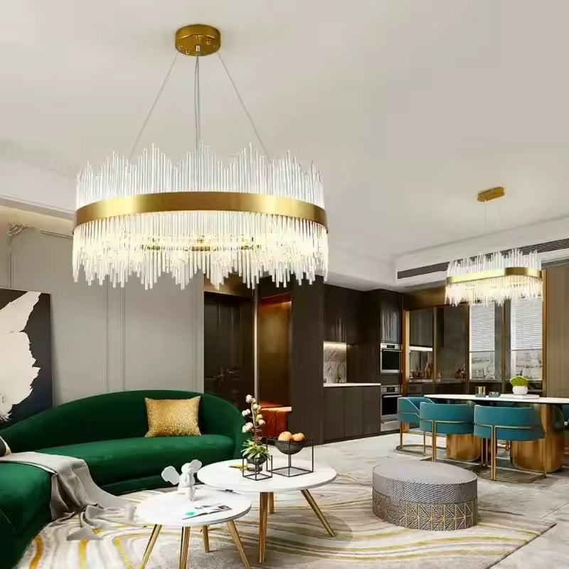 Wave Edge Crystal LED Hanging Ceiling Chandelier Light for Living Room