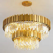 Tiered Crystal LED Hanging Ceiling Chandelier Light for Living Room