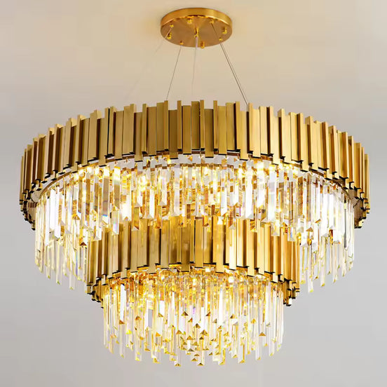 Tiered Crystal LED Hanging Ceiling Chandelier Light for Living Room
