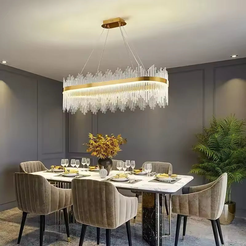 Wave Edge Crystal LED Hanging Ceiling Chandelier Light for Living Room