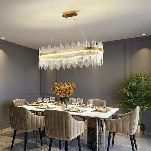 Wave Edge Crystal LED Hanging Ceiling Chandelier Light for Living Room