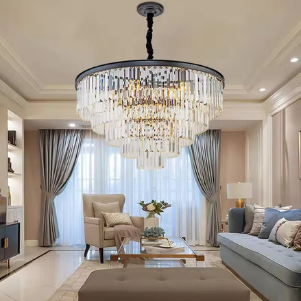 Inverted Tier Crystal LED Hanging Ceiling Chandelier Light for Living Room