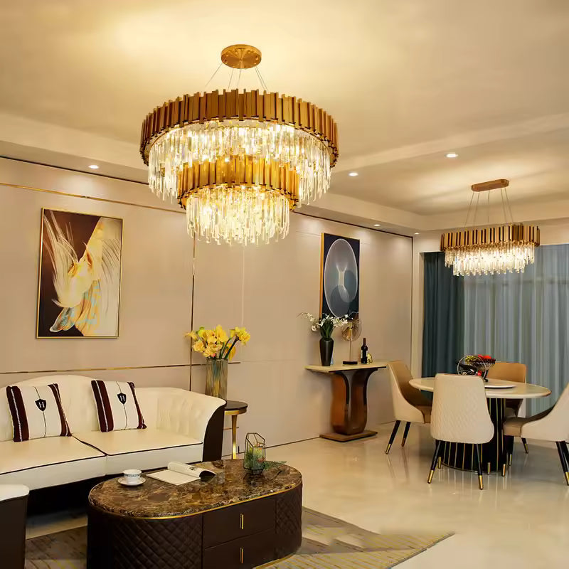 Tiered Crystal LED Hanging Ceiling Chandelier Light for Living Room