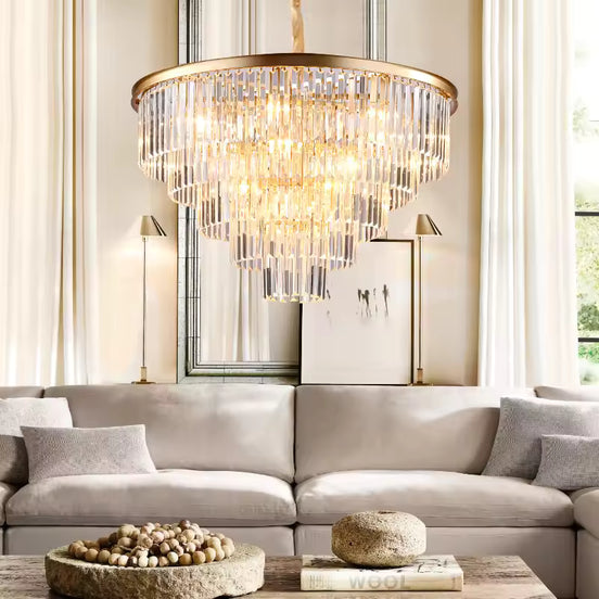 Inverted Tier Crystal LED Hanging Ceiling Chandelier Light for Living Room