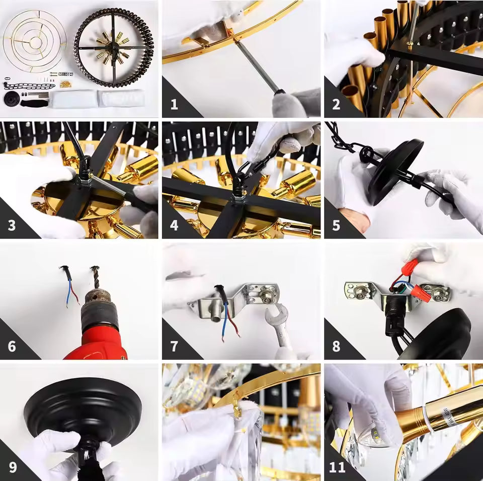 5 Tier Round Crystal Ceiling Chandelier Light for Living Room Bedroom