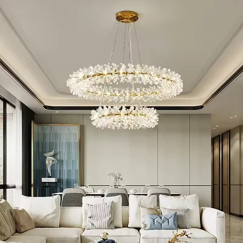 Ring Crystal LED Hanging Ceiling Chandelier Light for Living Room