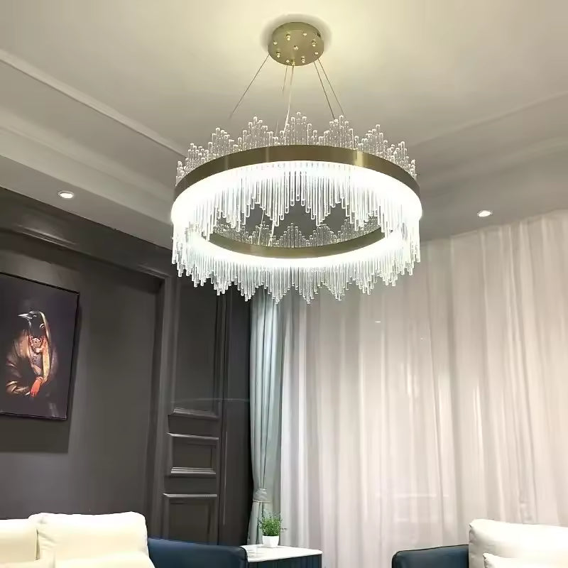 Wave Edge Crystal LED Hanging Ceiling Chandelier Light for Living Room