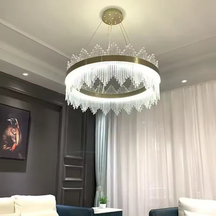 Wave Edge Crystal LED Hanging Ceiling Chandelier Light for Living Room