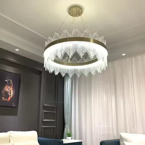 Wave Edge Crystal LED Hanging Ceiling Chandelier Light for Living Room