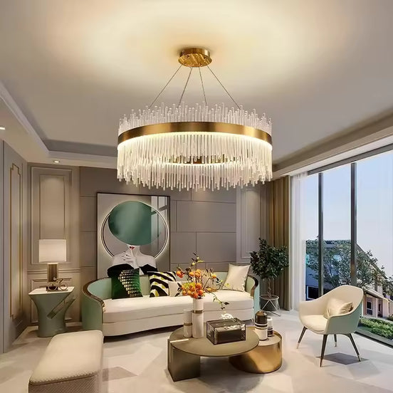 Wave Edge Crystal LED Hanging Ceiling Chandelier Light for Living Room