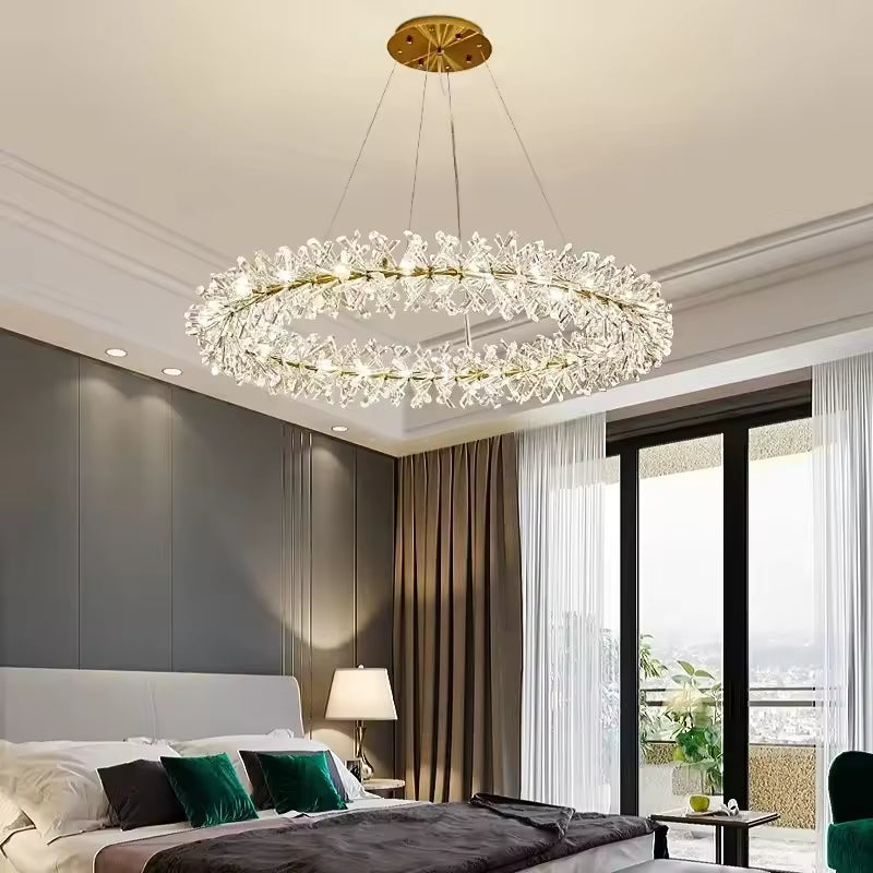 Ring Crystal LED Hanging Ceiling Chandelier Light for Living Room